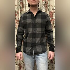 lululemon athletica Black and Gray Plaid Soft Knit Overshirt